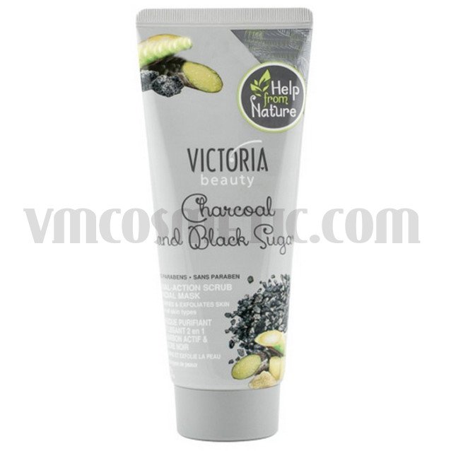 Victoria Beauty Почистваща и изглаждаща маска 2 в 1 с активен въглен и черна захар - 177 мл.