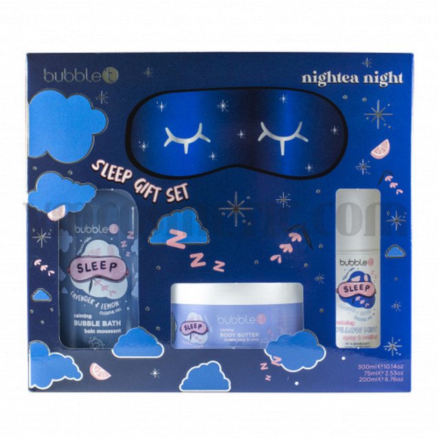 Bubble't Nightea Night подаръчен комплект с пяна за вана, масло за тяло, ароматен спрей, маска за сън