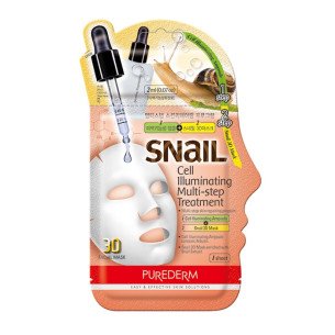 Purederm Изсветляваща процедура за лице в 2 стъпки - 3D маска и серум с екстракт от охлюви